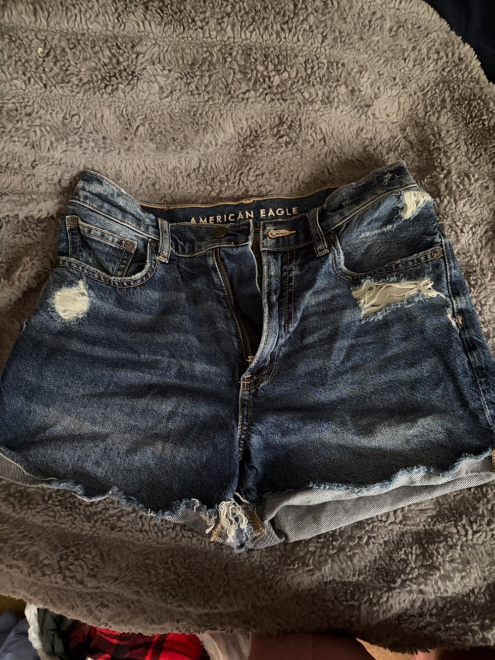 American Eagle Outfitters Blue Distressed High-Rise Denim Shorts